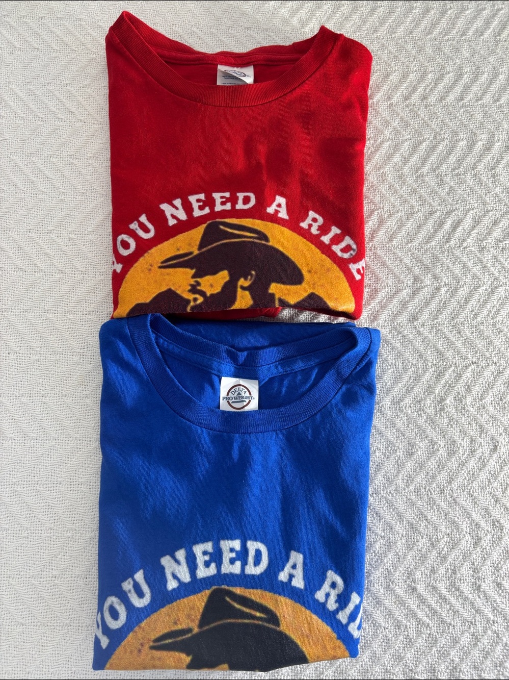 Official Yellowstone Train Station Graphic T Shirt Lot of 2 Mens L Red Blue Tee
